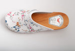 White Leather Clogs with Floral Pattern - DREWNIAKI | WU-239