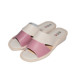 Women's White and Pink Leather Open Toe Slippers | WU-14