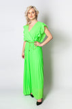 Italian-style Neon Green Long Dress with Frills | 12C2011-LGR