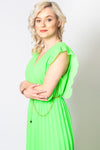Italian-style Neon Green Long Dress with Frills | 12C2011-LGR