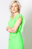 Italian-style Neon Green Long Dress with Frills | 12C2011-LGR