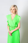 Italian-style Neon Green Long Dress with Frills | 12C2011-LGR