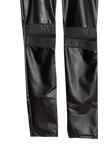 Women's Black Insulated Eco Leather Pants With Holes On Knees | M2429