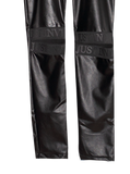 Women's Black Insulated Eco Leather Pants With Holes On Knees | M2429