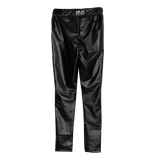 Women's Black Insulated Eco Leather Pants With Holes On Knees | M2429