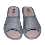 Women's Gray Leather Open Toe Slippers | WU-139