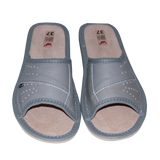 Women's Gray Leather Open Toe Slippers | WU-139