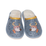 Boy's Gray Printed Leather Insulated Slippers | WU-323