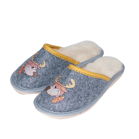 Boy's Gray Printed Leather Insulated Slippers | WU-323
