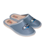 Boy's Gray Leather Slippers with Police Car Print | WU-319