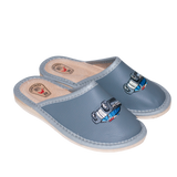 Boy's Gray Leather Slippers with Police Car Print | WU-319