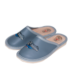 Boy's Gray Leather Slippers with Police Car Print | WU-319