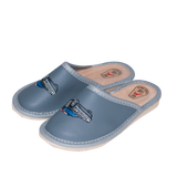 Boy's Gray Leather Slippers with Police Car Print | WU-319