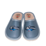 Boy's Gray Leather Slippers with Police Car Print | WU-319