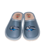 Boy's Gray Leather Slippers with Police Car Print | WU-319