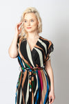 Italian-style Black and Multicolor Dress with Frills | 173D74-BL