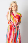 Italian-style Pink and Multicolor Dress with Frills | 173D74-LP