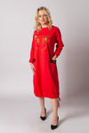 Italian-style Red Oversize Tunic with Golden Print | 22T52-R