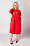 Italian-style Red Oversize Tunic with Golden Print | 22T52-R