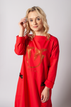 Italian-style Red Oversize Tunic with Golden Print | 22T52-R