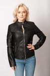 Black Eco-leather Biker Jacket with Stand-Up Collar | KU-1104