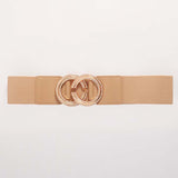 CC Beige Stretchy Belt with Golden Buckle | HAL-37