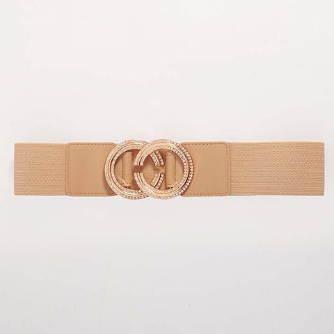 CC Beige Stretchy Belt with Golden Buckle | HAL-37