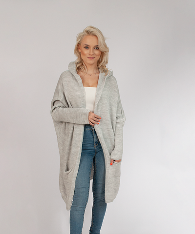 Light Gray Hooded Cardigan | HAL-50