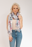 Floral Pattern Scarf with Fringes | HAL-44