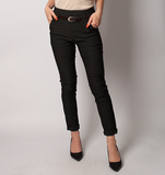 Hi-waist Black Plaid Pants with Brown Belt | E1211