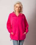 Short Pink Alpaca Coat with Stand-up Collar and Zipper | HAL-57-1