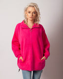 Short Pink Alpaca Coat with Stand-up Collar and Zipper | HAL-57-1