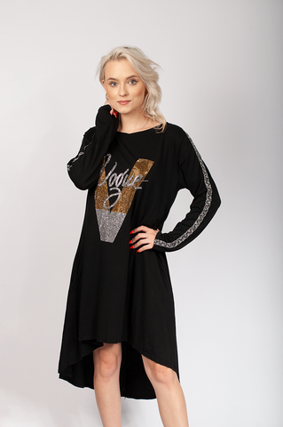 Asymmetrical Dress Tunic with Golden "V" Print | HAL-58
