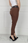 Italian-style Chocolate Brown Pants with Black Belt | HAL-205-BR