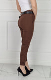 Italian-style Chocolate Brown Pants with Black Belt | HAL-205-BR
