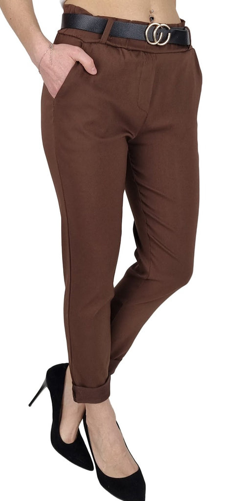 Italian-style Chocolate Brown Pants with Black Belt