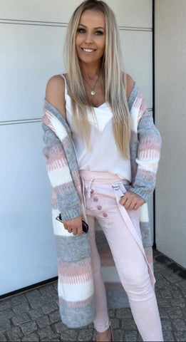 Powder Pink and Gray Knitted Cardigan | STELLA