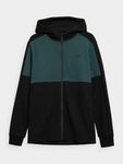4F Men's Black and Dark Green Zip Up Hooded Sweatshirt | BLM010-20S