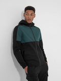 4F Men's Black and Dark Green Zip Up Hooded Sweatshirt | BLM010-20S