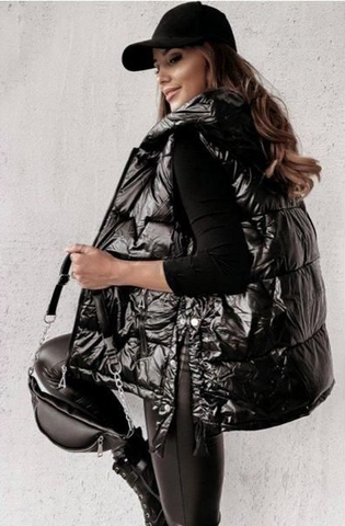 Black Hooded Quilted Vest | 6C204