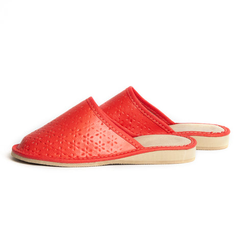 Red Leather Slippers | K-223