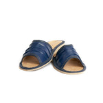 Dark Blue Open Toe Leather Slippers | K-226