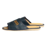 Dark Blue Open Toe Leather Slippers | K-229