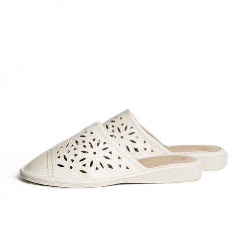 White Leather Slippers | K-225