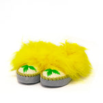 Light Yellow Folk Slippers with Yellow Fluffy Cuff | K-247