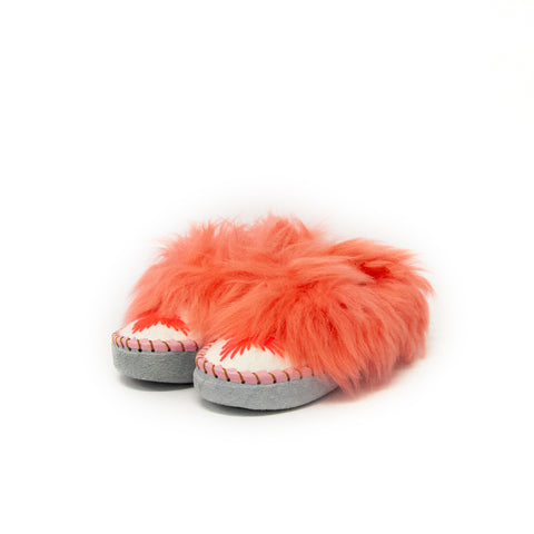 White Folk Slippers with Pink Fluffy Cuff | K-237