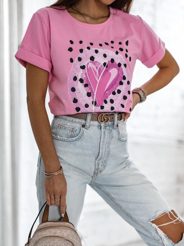 Pink T-Shirt with Drago Fruit Heart Print | FL-30