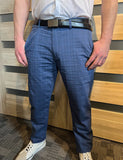 Men's Elegant Navy Blue Plaid Pants | EG-1