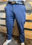 Men's Elegant Navy Blue Plaid Pants | EG-1