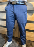 Men's Elegant Navy Blue Plaid Pants | EG-1